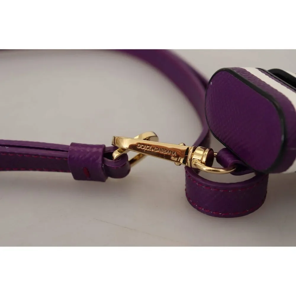 Dolce & Gabbana Purple Leather Strap Gold Metal Logo Airpods Case - Picture 6 of 7